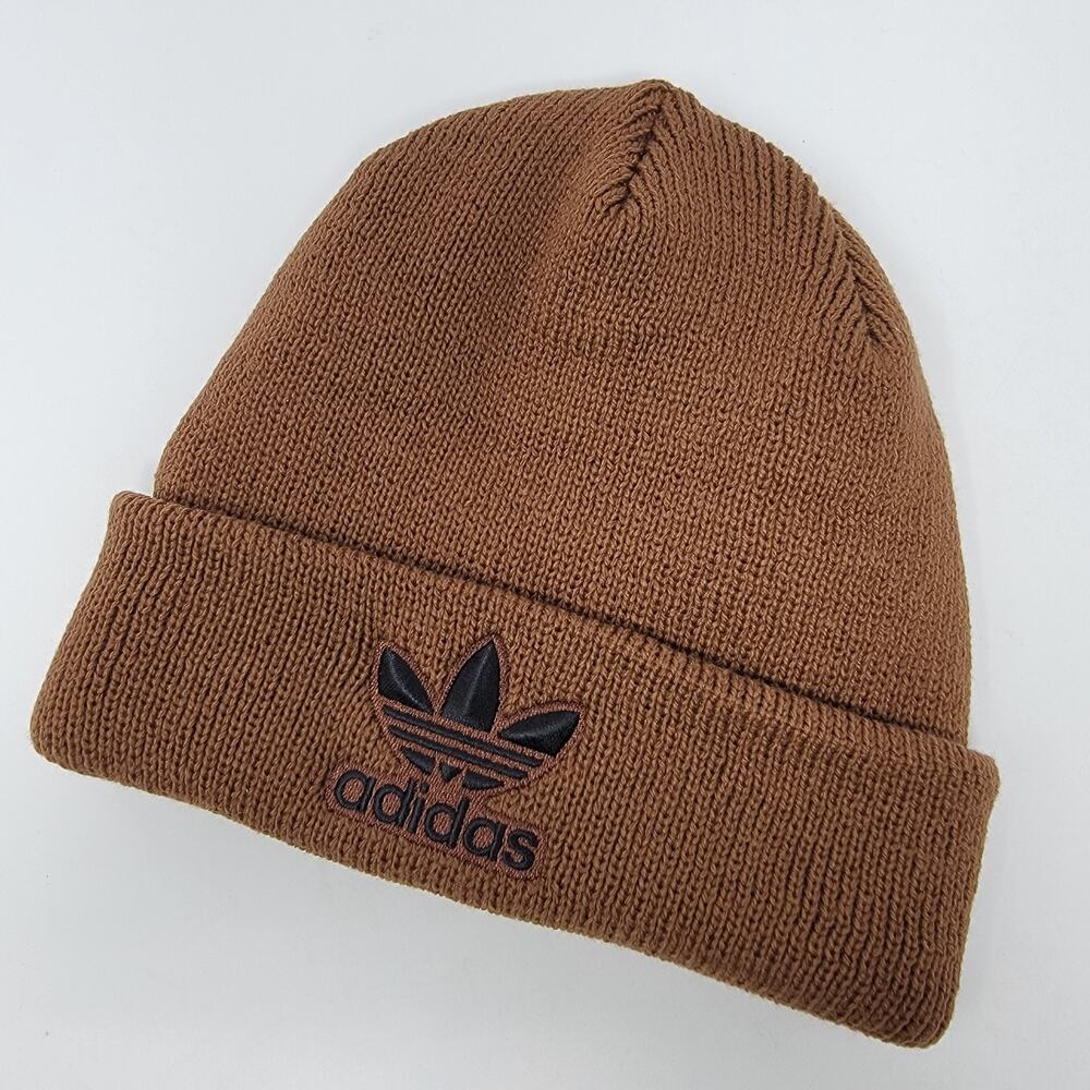 Adidas Originals Trefoil Beanie Brown Black Logo Knit Hat Standard Fit Unisex